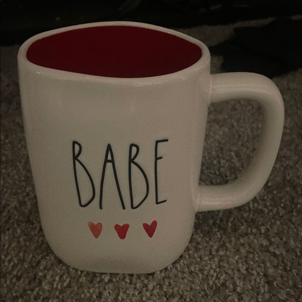 Rae Dunn White Mug with Red Interior - 'Babe' Design
